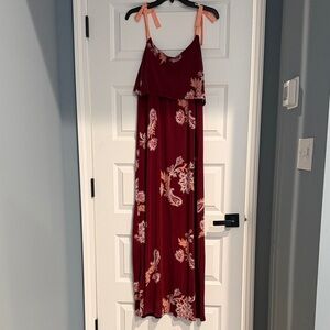 M&W Collection Floral/Paisley Burgundy Maxi Dress